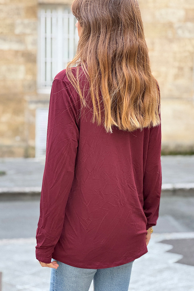 Burgundy Silky Button-Down Shirt