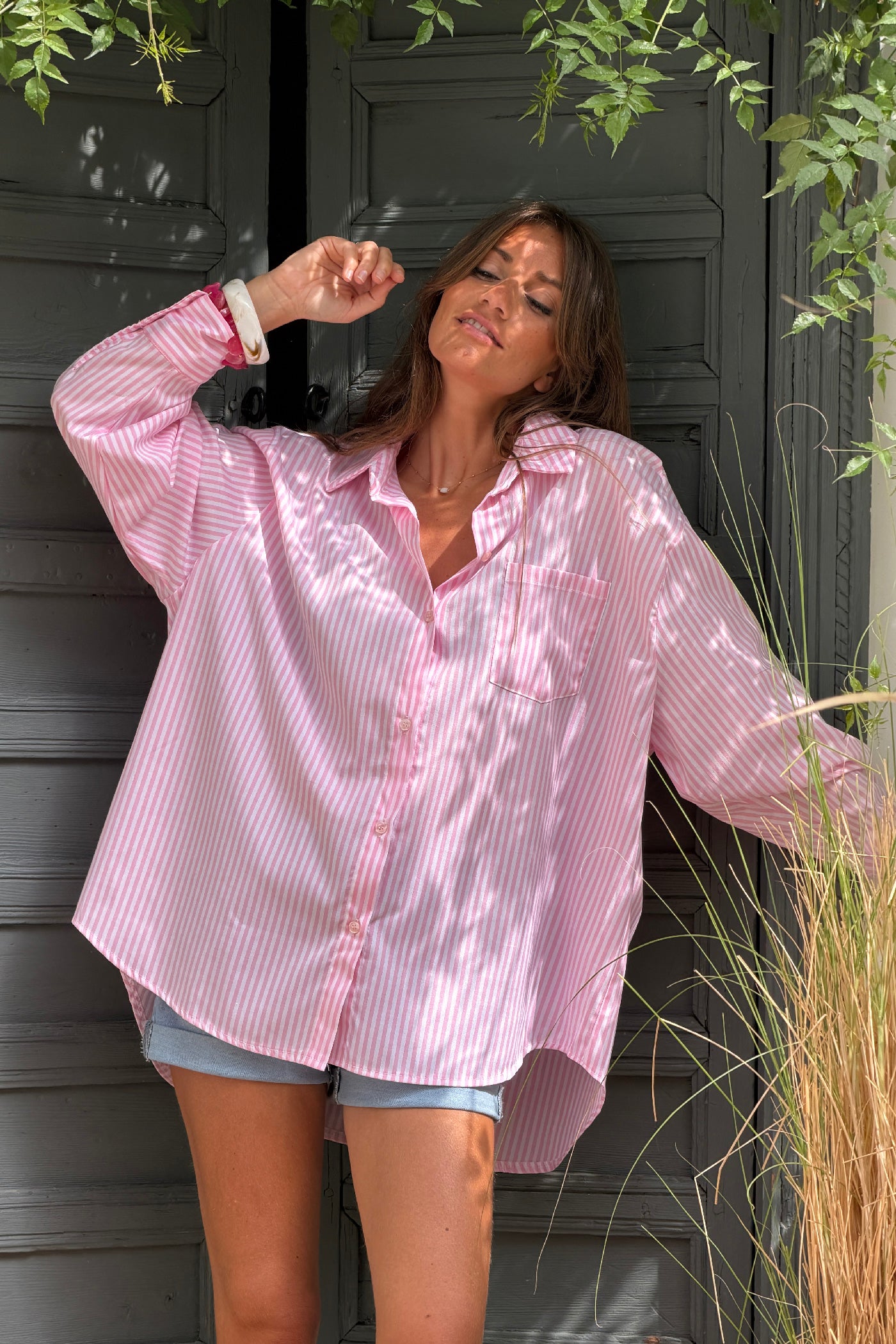 Light Pink Pinstripe “Love in the Sun” Button-Down Blouse