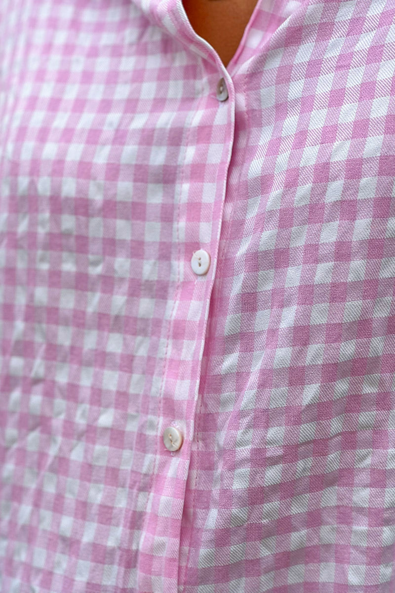 Chemise rose large manches 3/4 imprimé vichy
