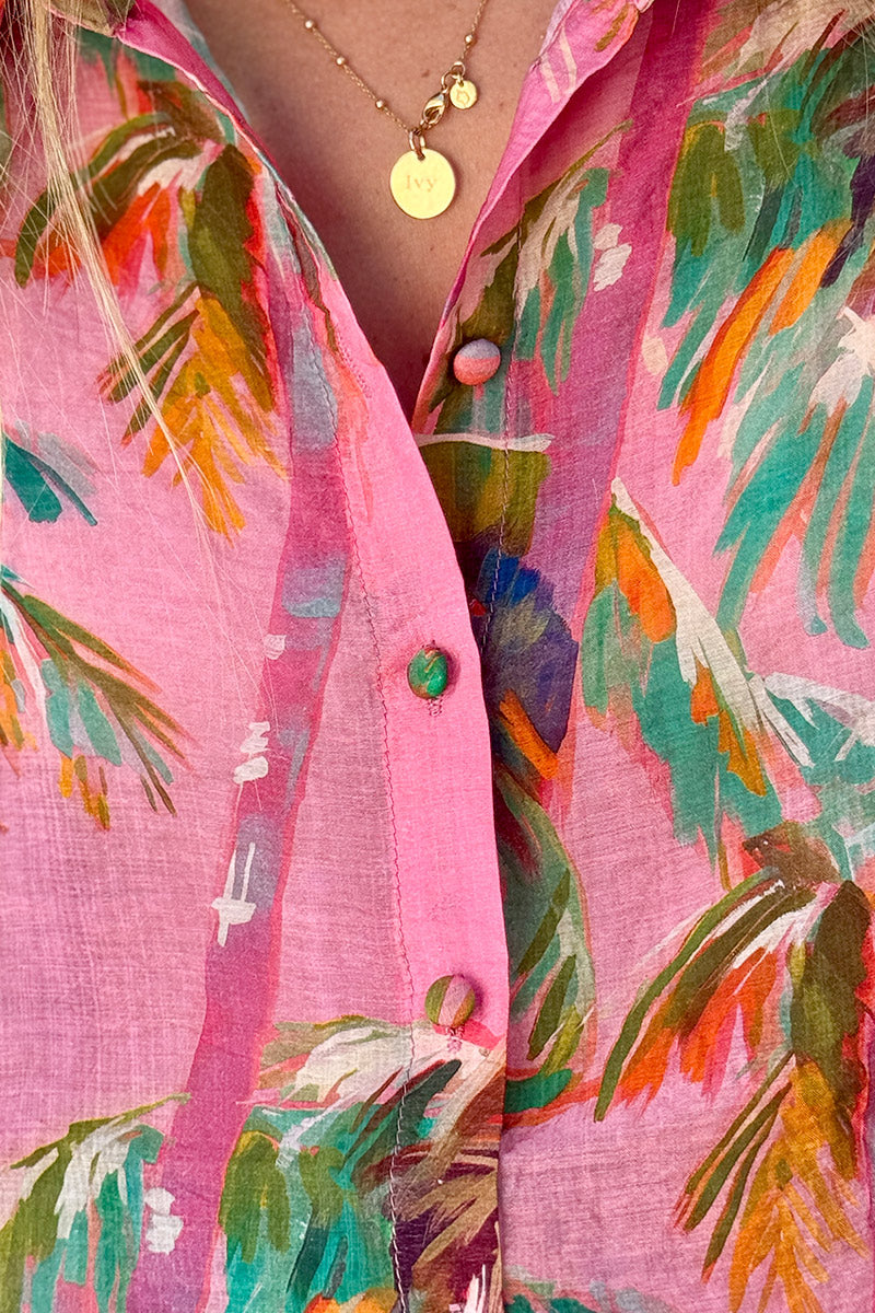 Pink Palms Poplin Blouse