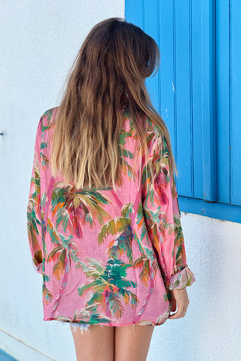 Pink Palms Poplin Blouse