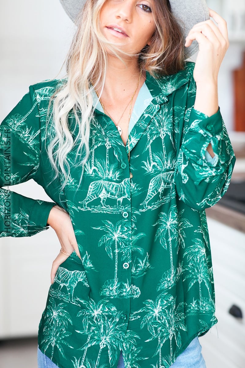 Chemise verte motifs jungle D167 (1)