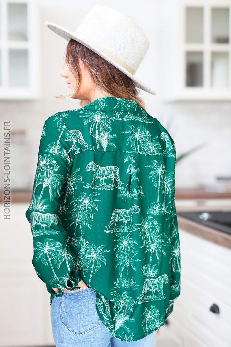 Chemise verte motifs jungle D167 (1)