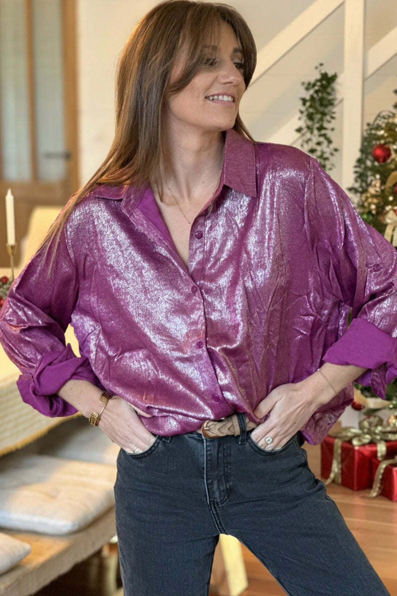 Grape Lurex Button-Down Shirt