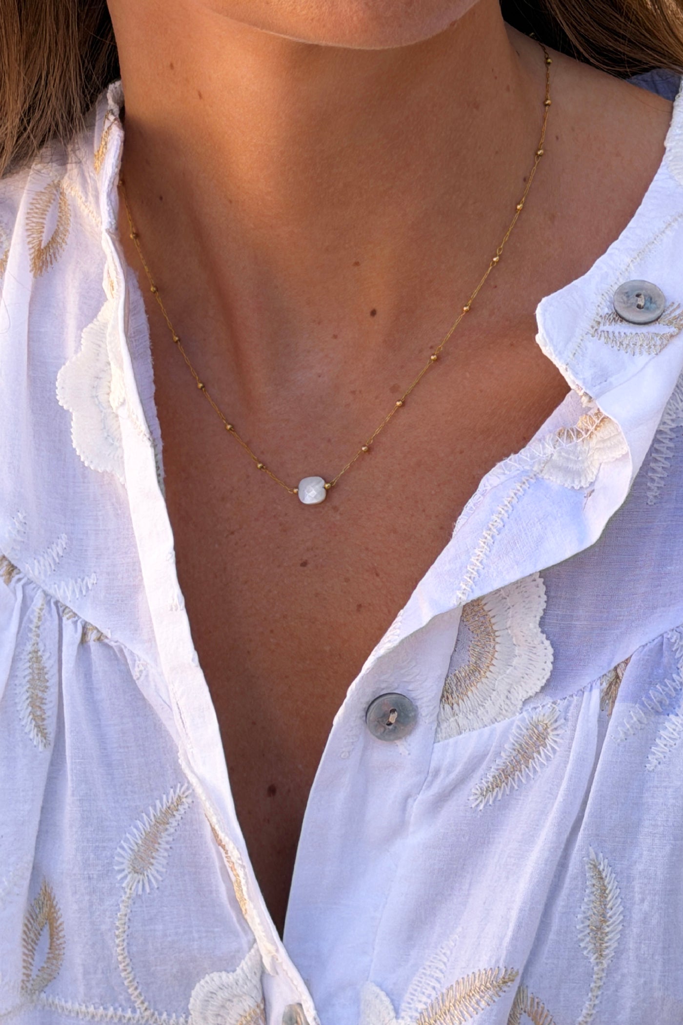 White Faceted Bead Goldtone Necklace