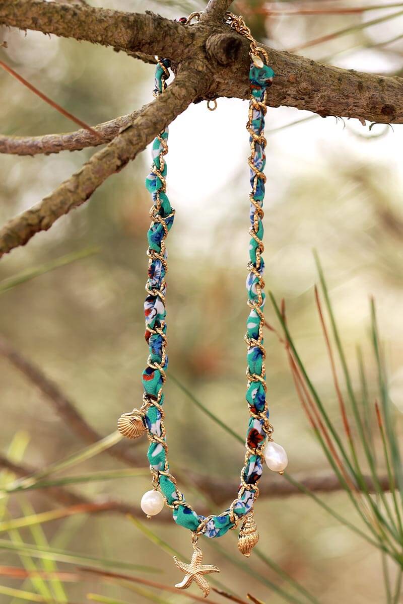 Turquoise Woven Seaside Charms Necklace