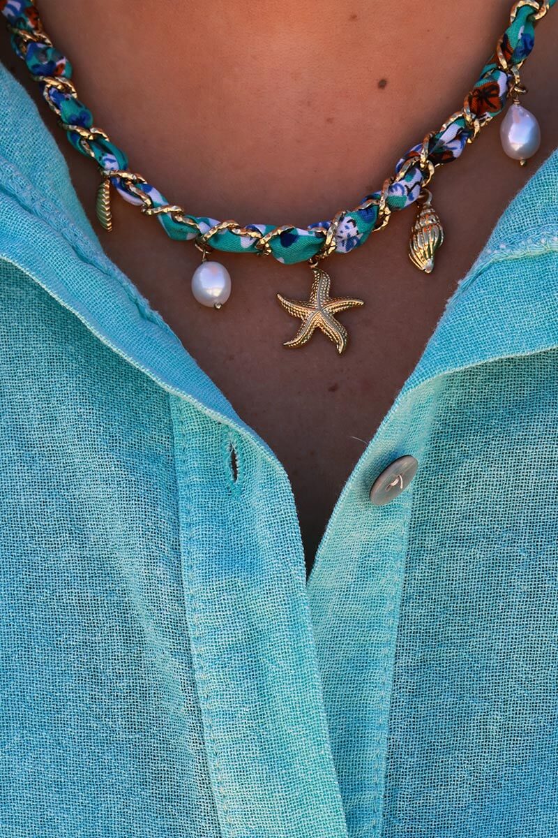 Turquoise Woven Seaside Charms Necklace