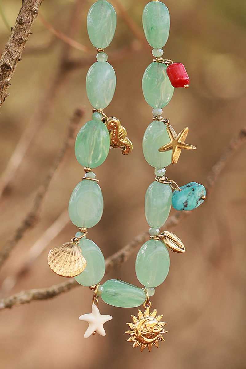 Jade Glass and Sea Charms Necklace