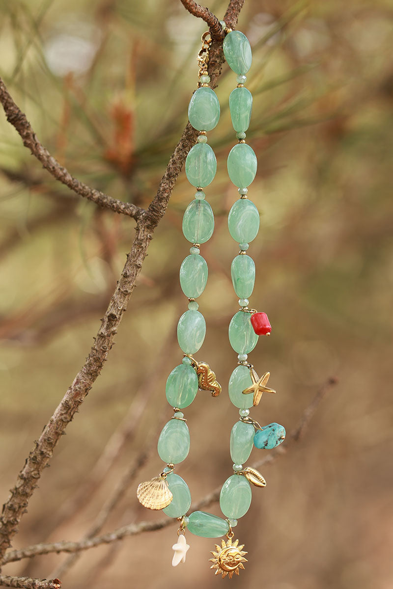Jade Glass and Sea Charms Necklace