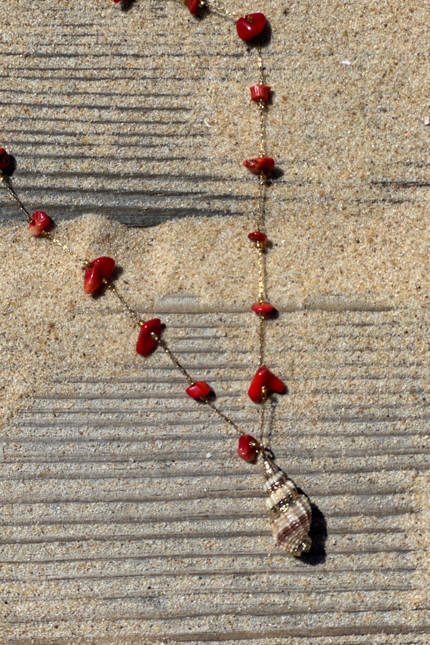 Coral Beach Glass and Sea Shell Necklace
