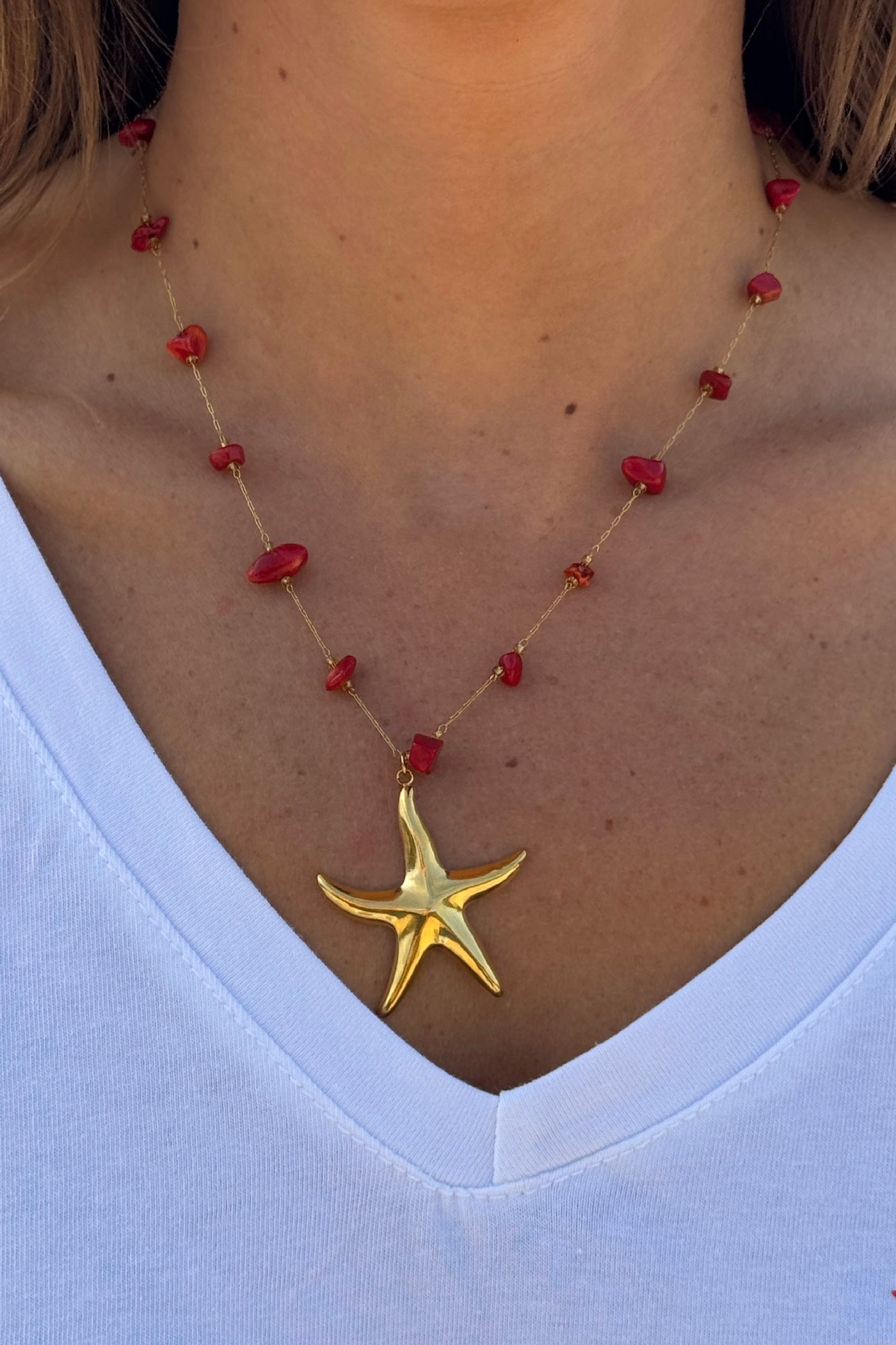 Starfish Beaded Golden Chain Necklace
