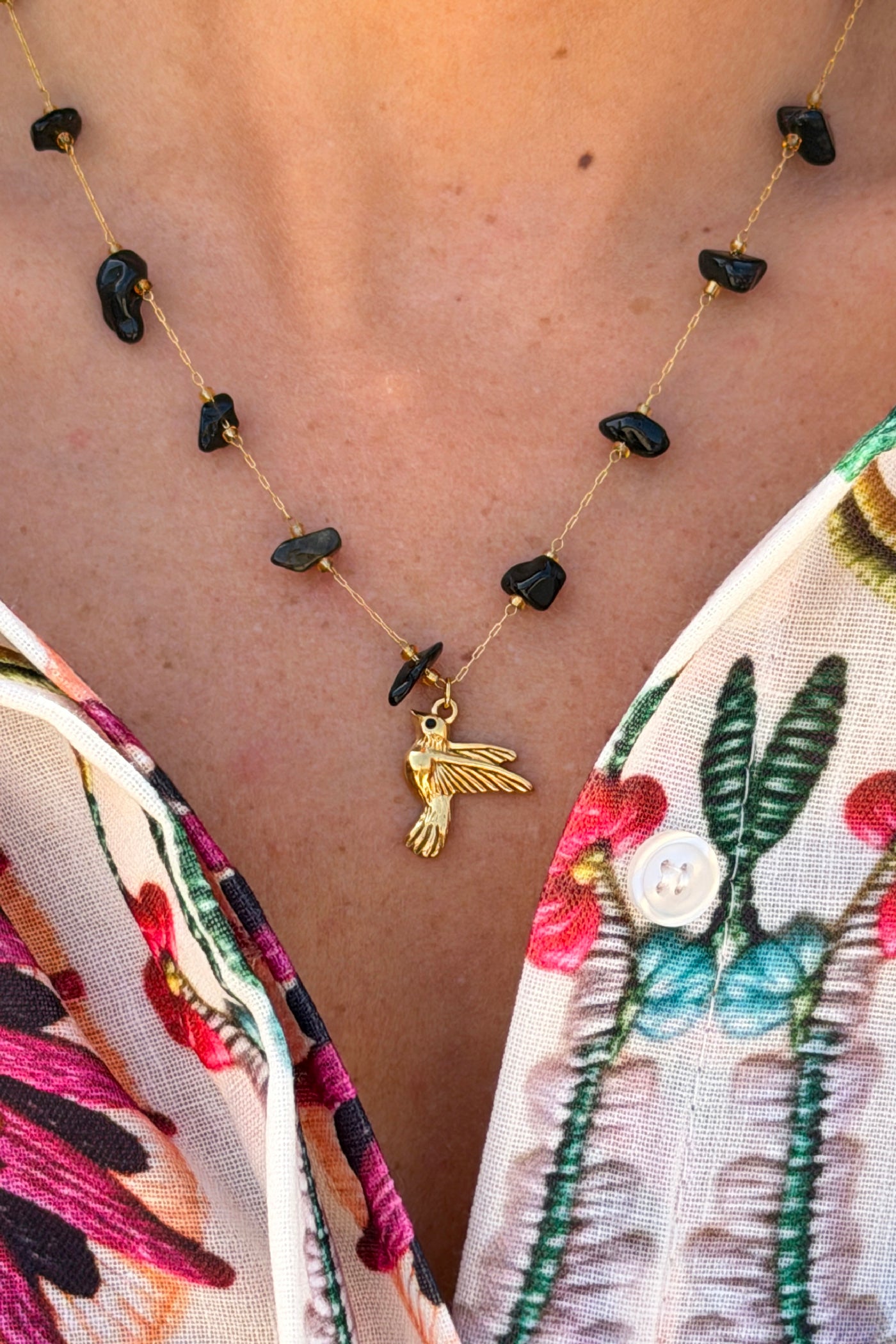 Seagull Beaded Golden Chain Necklace