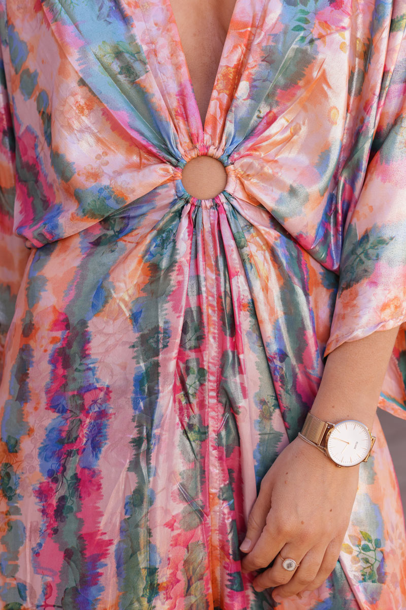 Colourful watercolour metallic wide leg jumpsuit with butterfly sleeves