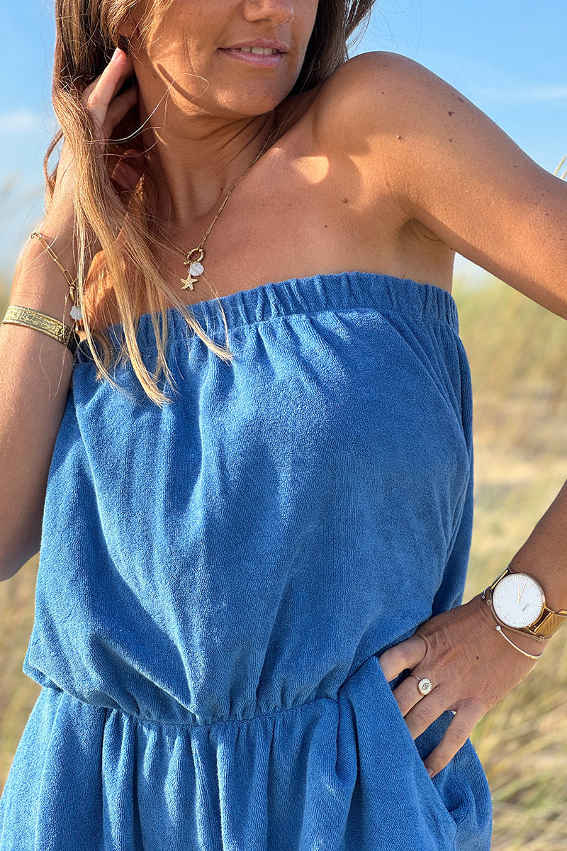 Combi short bustier élastique en éponge bleu roi