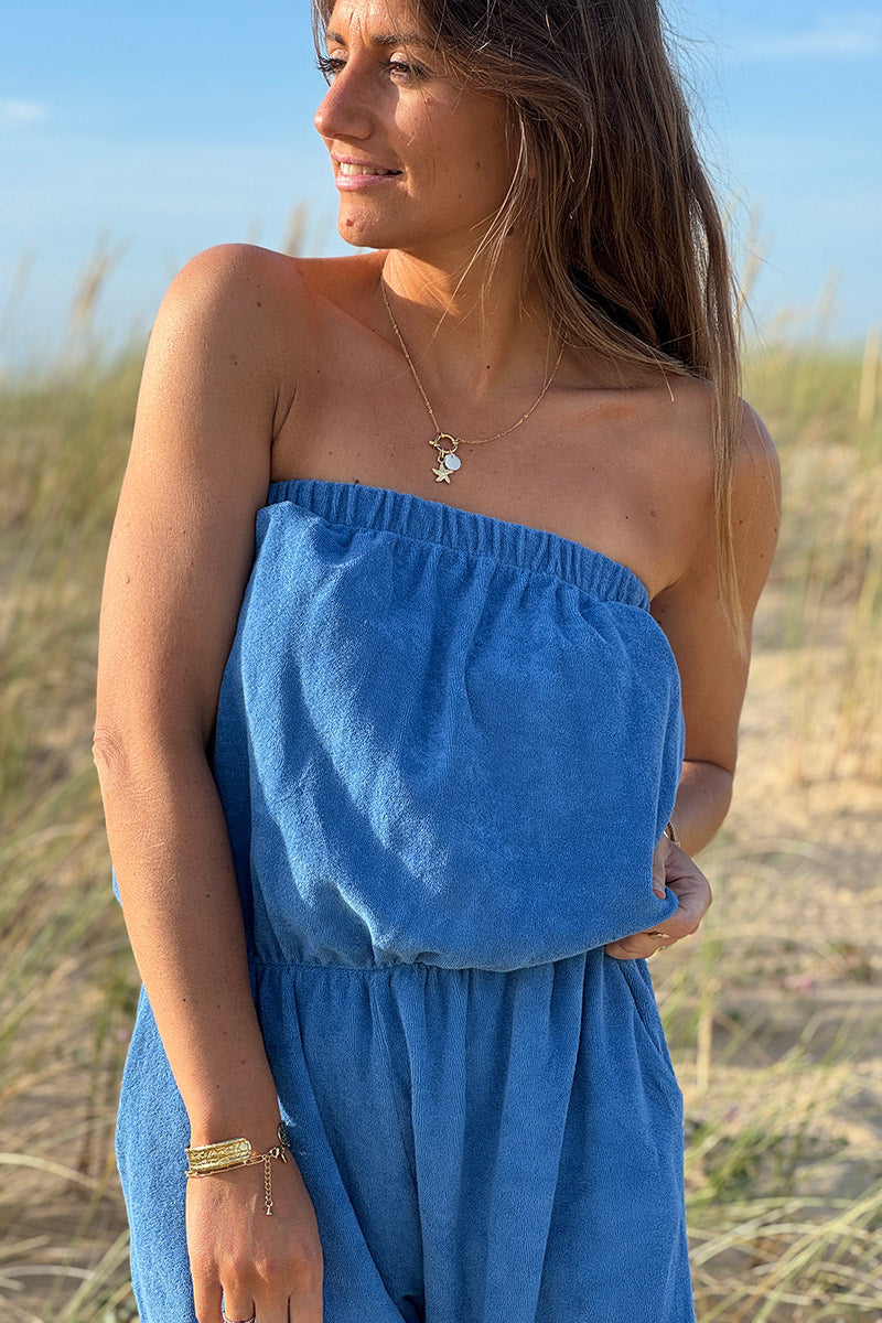 Combi short bustier élastique en éponge bleu roi