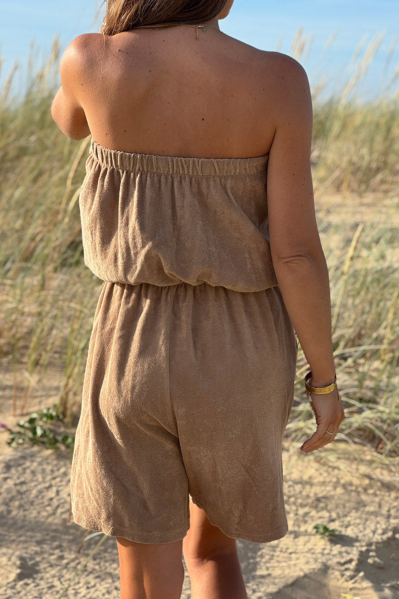 Shorts bustier de rizo elástico color camello