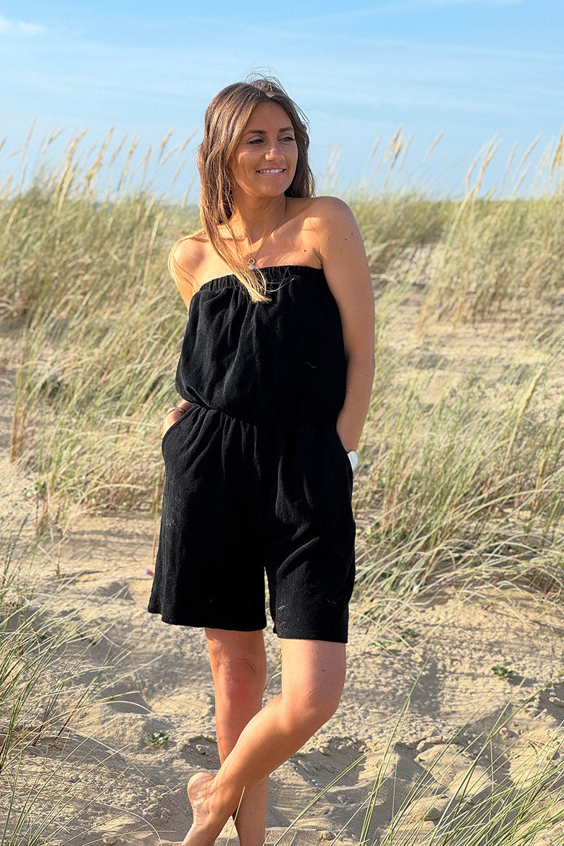 Combi short bustier élastique en éponge noir