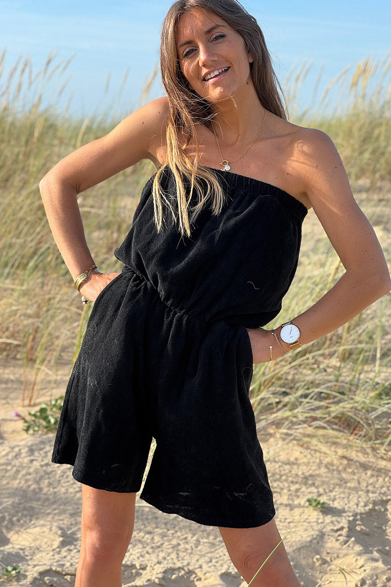 Combi short bustier élastique en éponge noir