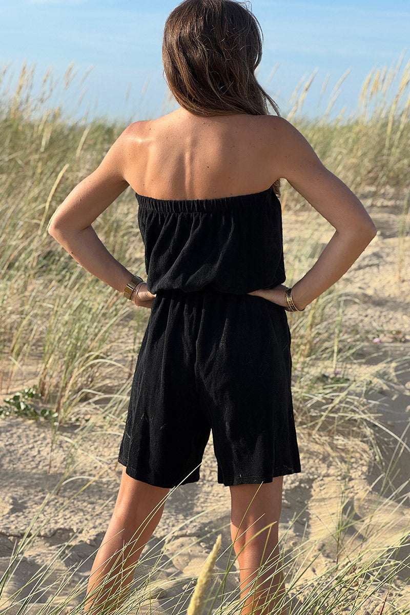 Combi short bustier élastique en éponge noir