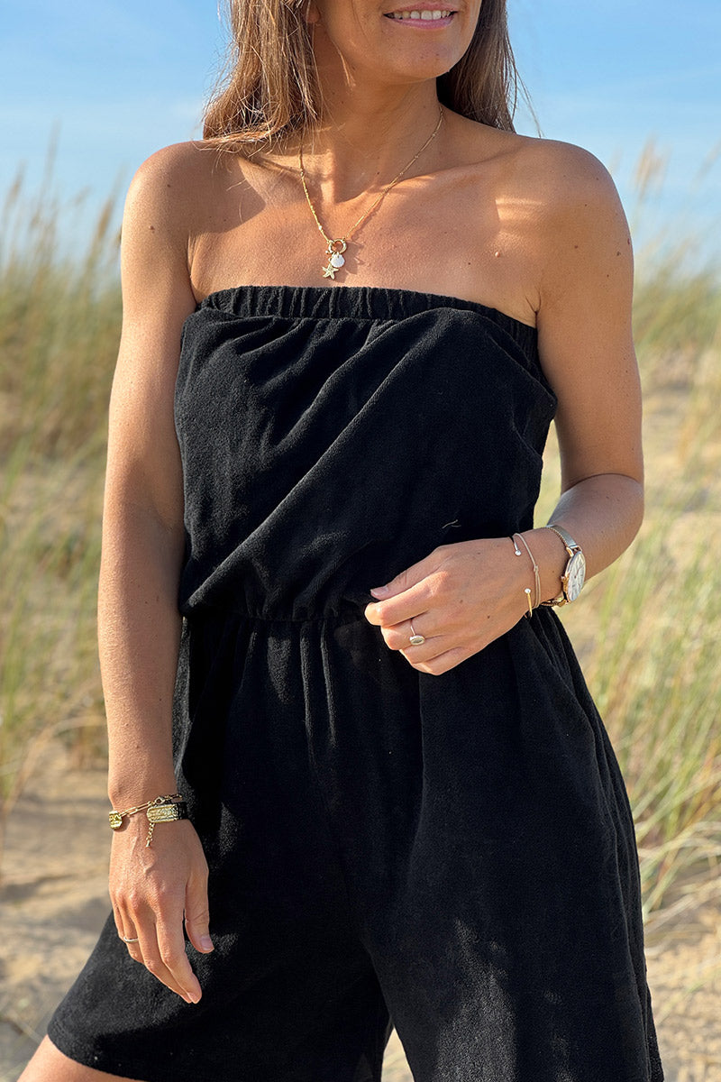 Combi short bustier élastique en éponge noir