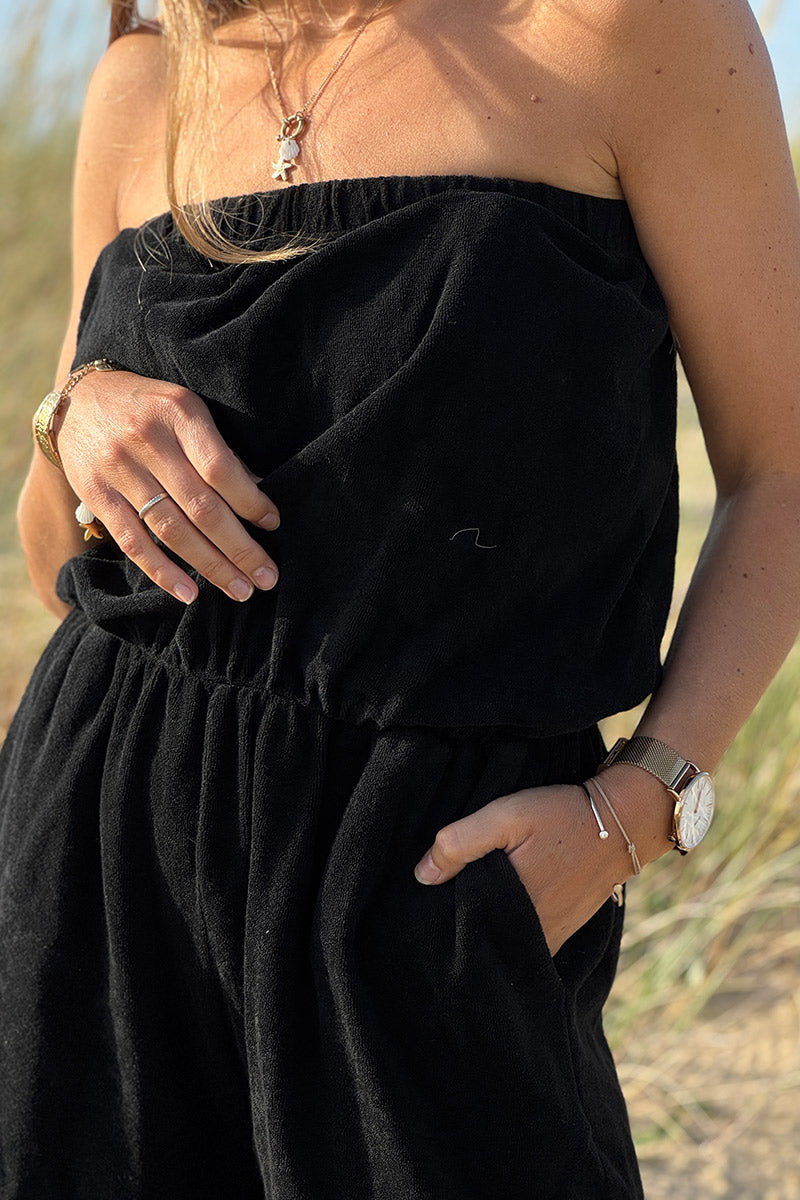 Combi short bustier élastique en éponge noir
