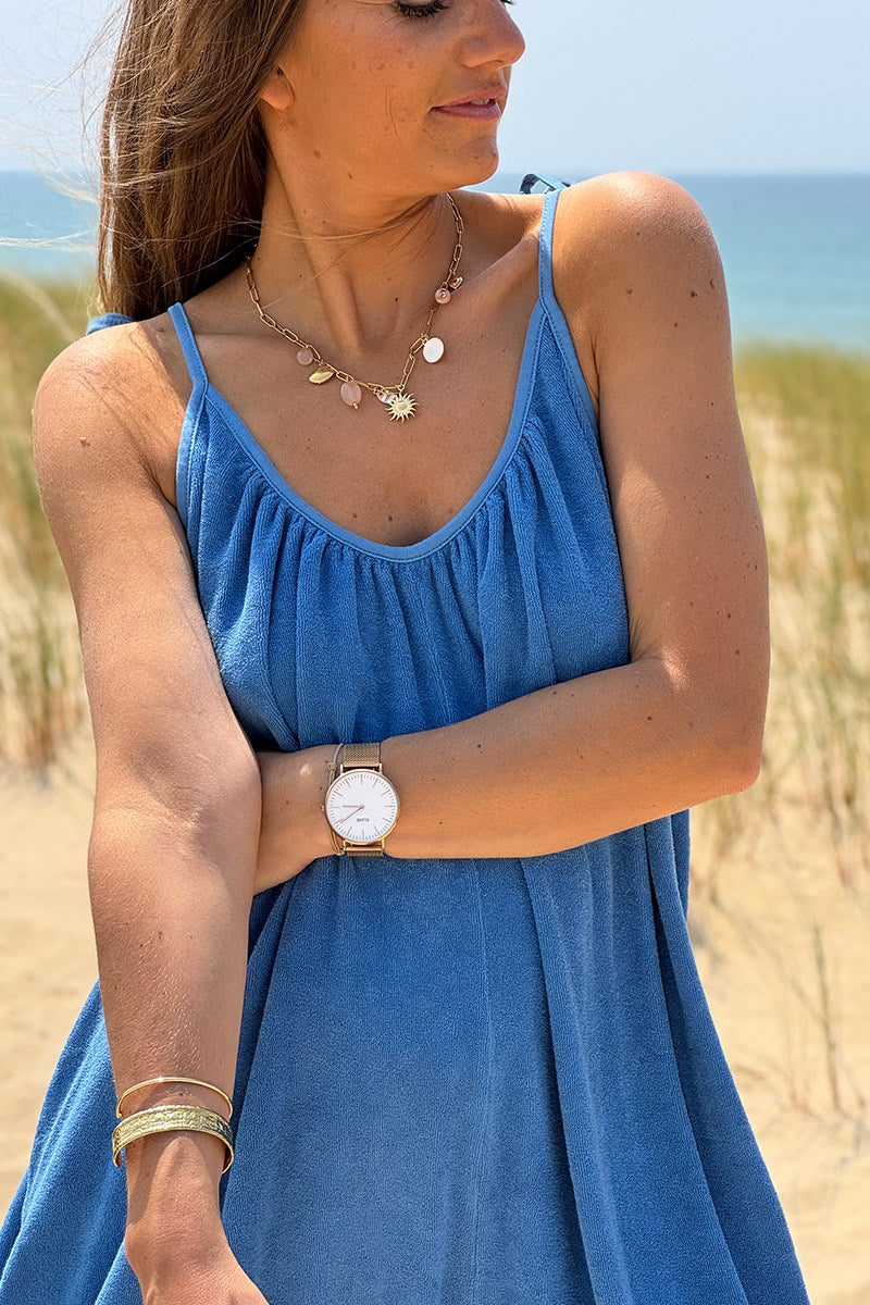Combi short loose bleu roi en éponge à bretelles