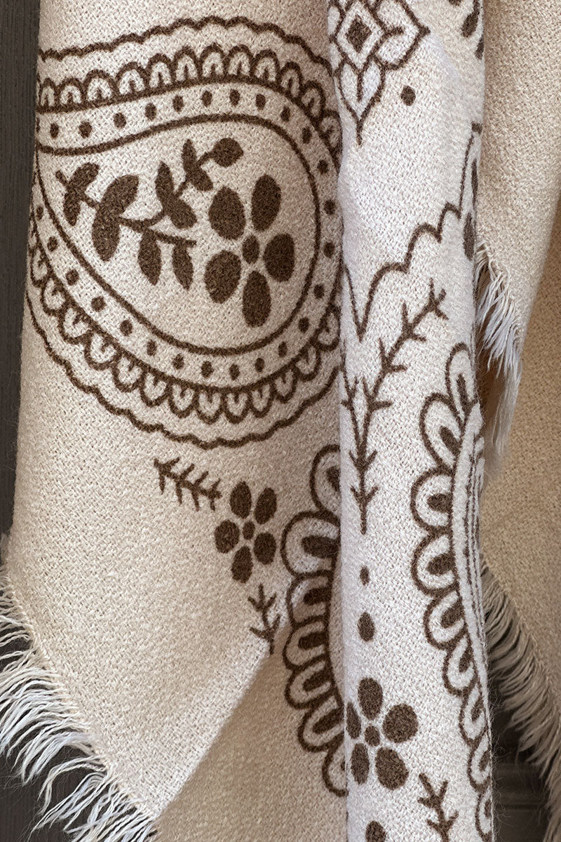 Écharpe douce beige carrée imprimé banana cachemire marron