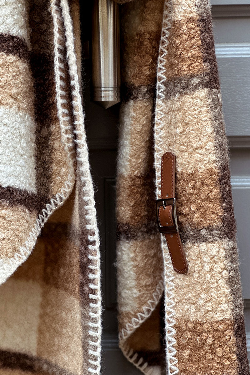 Taupe Colorblock Plaid Sherpa Wrap