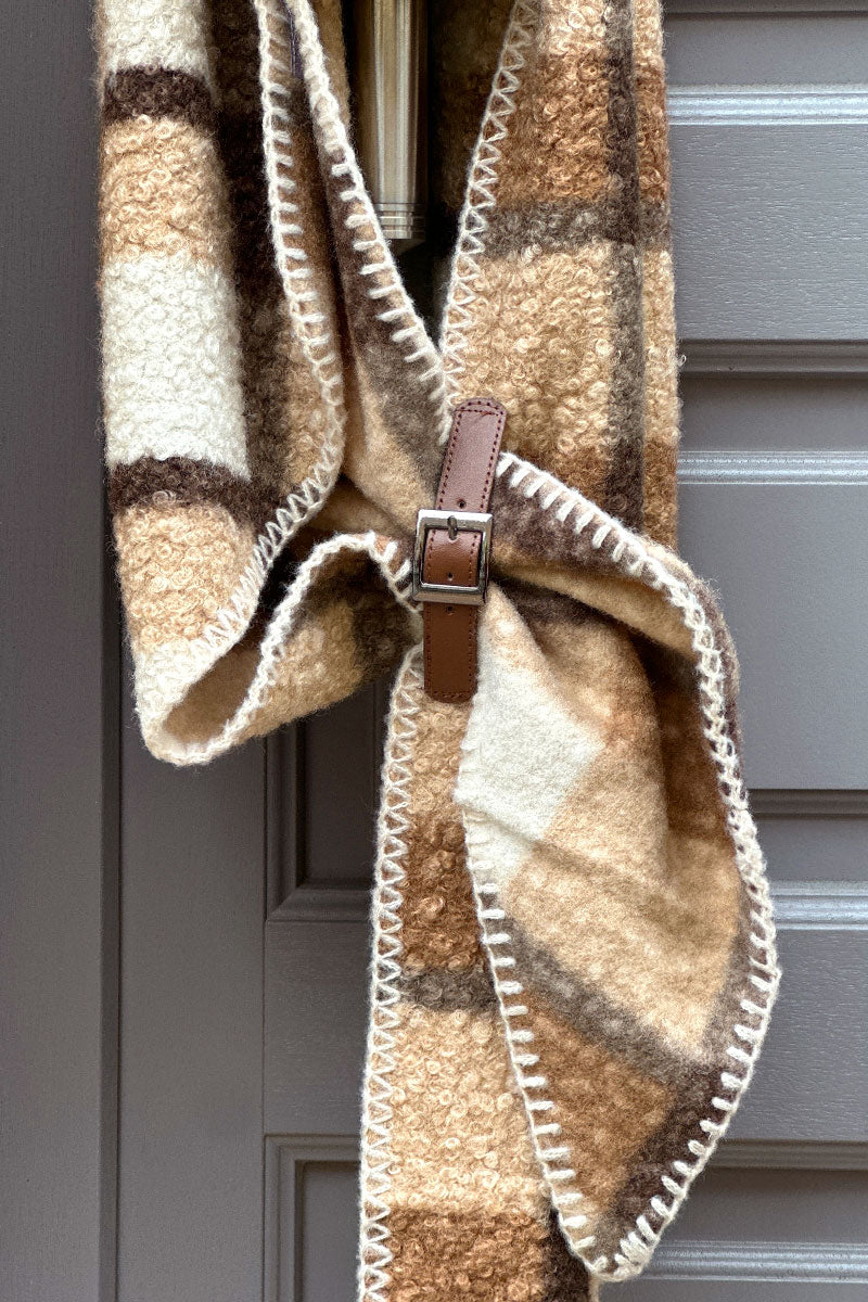 Taupe Colorblock Plaid Sherpa Wrap