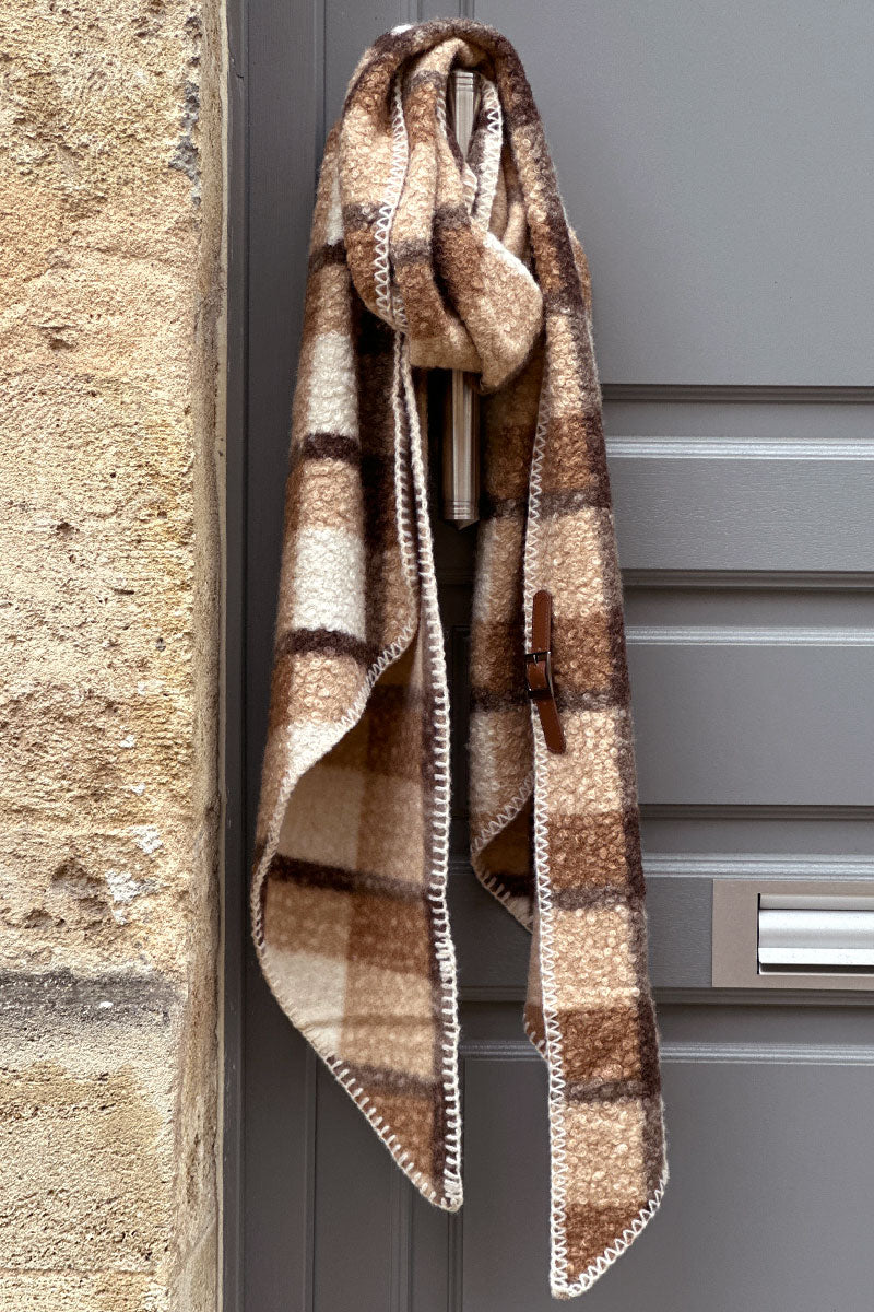 Taupe Colorblock Plaid Sherpa Wrap