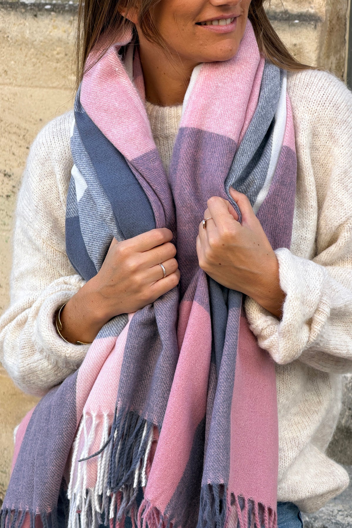 Charcoal XL Plaid Fringe Scarf