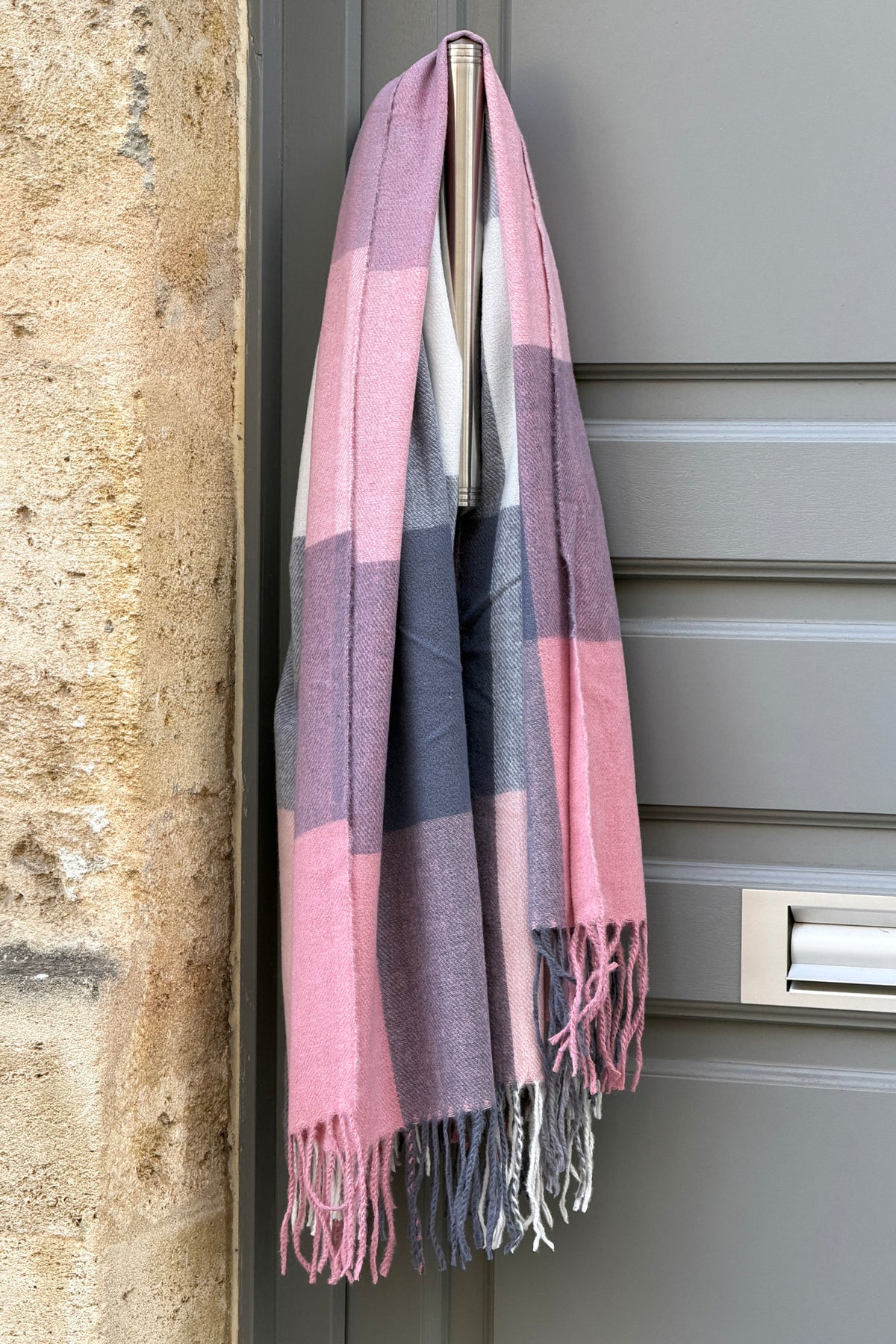 Charcoal XL Plaid Fringe Scarf