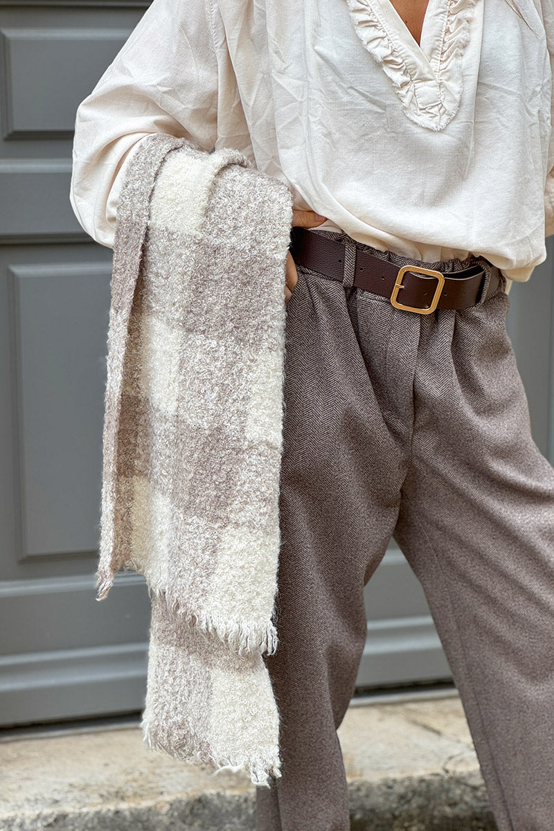 Brown Plaid Sherpa Scarf