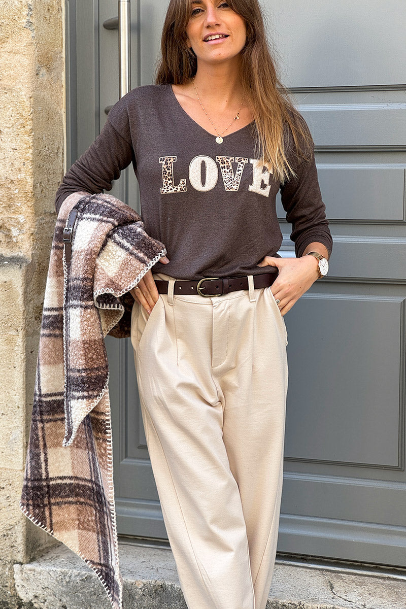 bufanda circular de cuadros marrones suaves