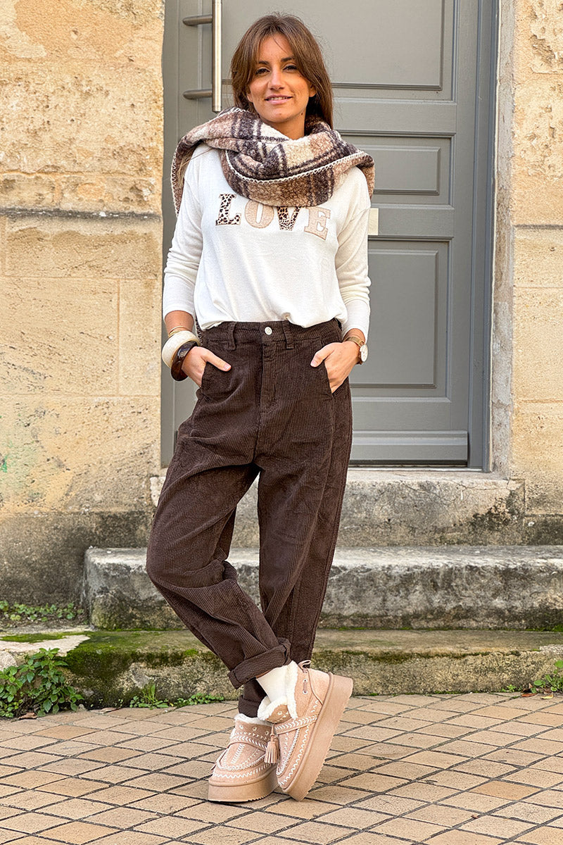 bufanda circular de cuadros marrones suaves