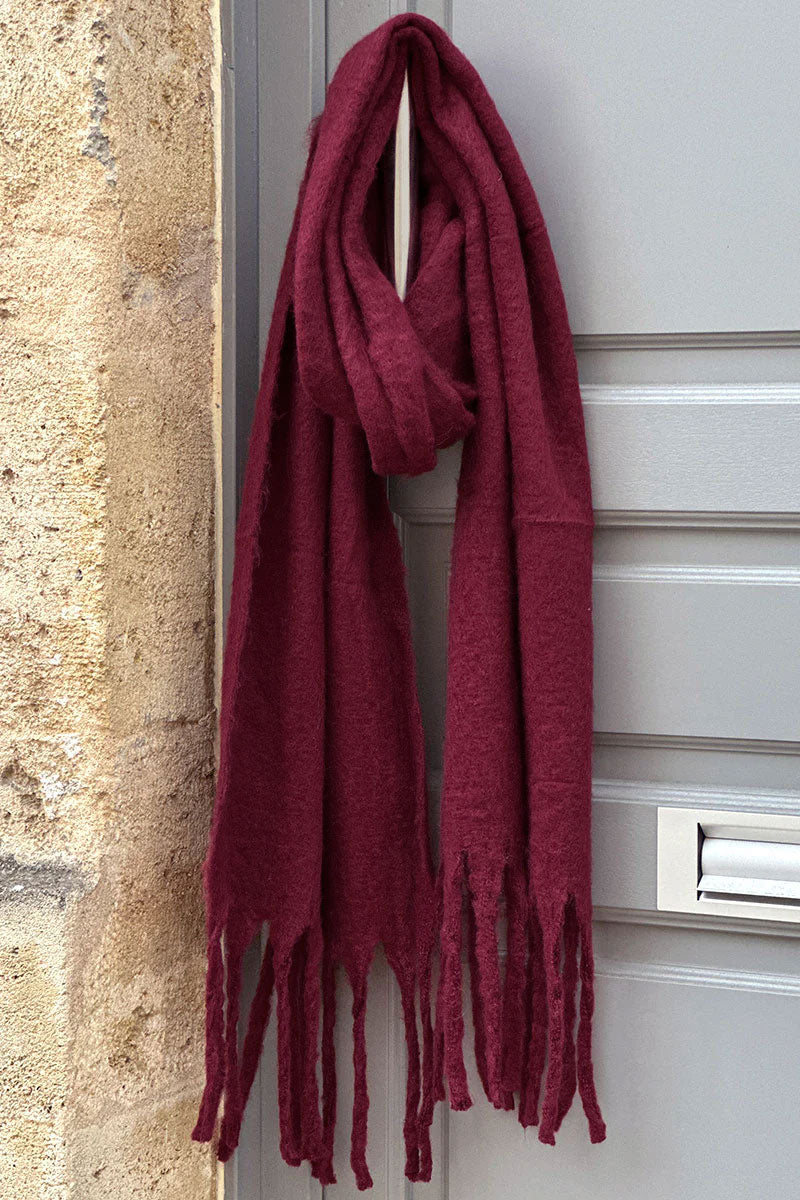 Burgundy Faux Cashmere Tassel Scarf