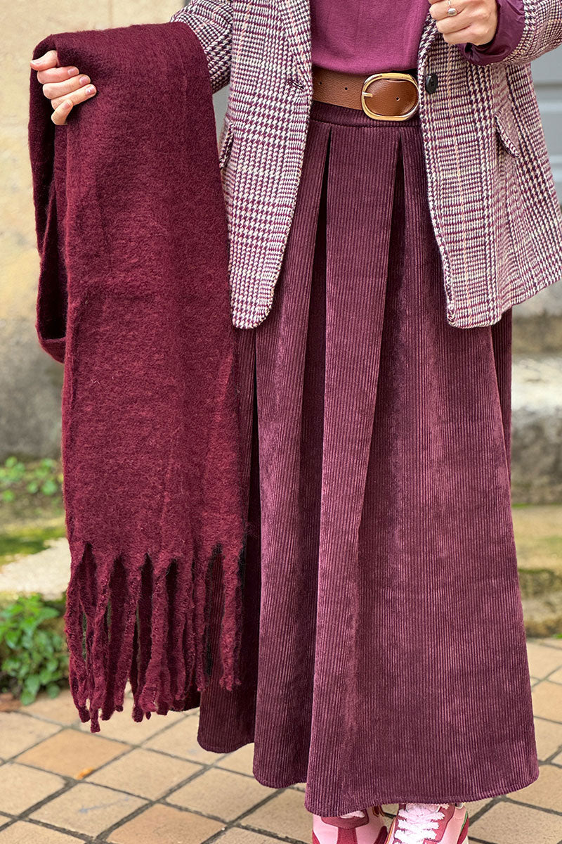 Burgundy Faux Cashmere Tassel Scarf