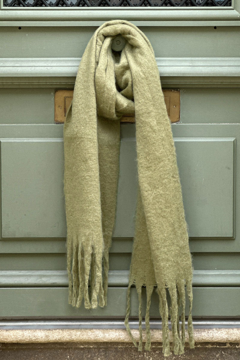 Light Olive Faux Cashmere Tassel Scarf