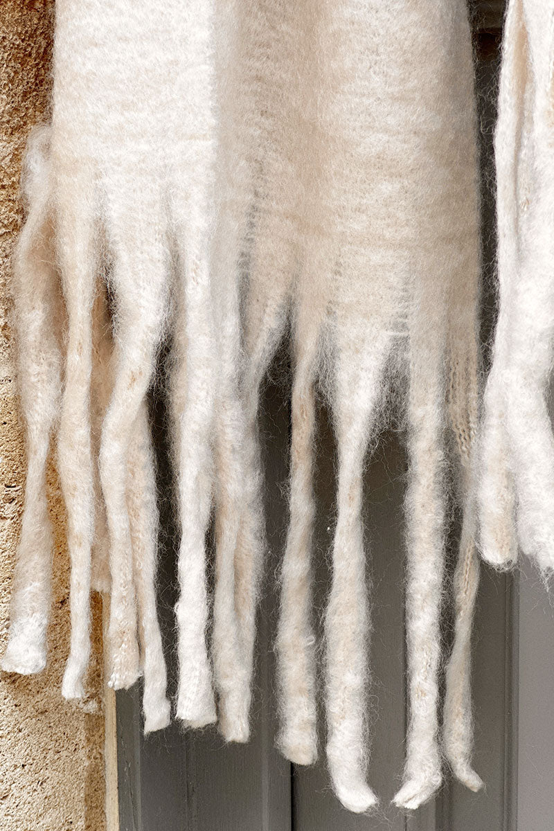 Beige Faux Cashmere Tassel Scarf