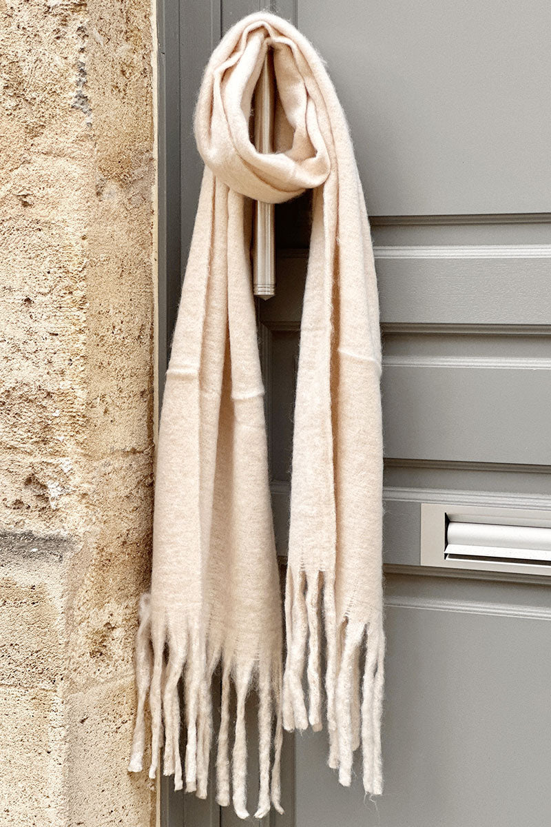Carré Écharpe Vintage Froissée Solide Pour Femmes - Écharpe à Bords Longs à Franges, Douce Et Chaud