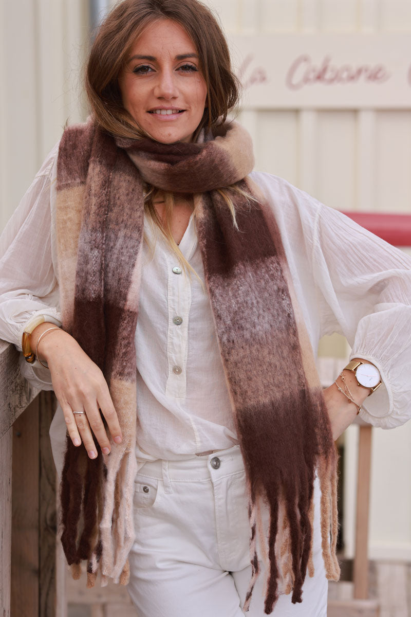 Super Soft and Warm Scarf with Fringes in Brown chocolate Check