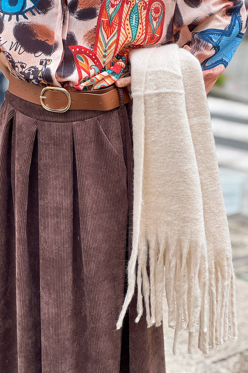 Beige Faux Cashmere Tassel Scarf
