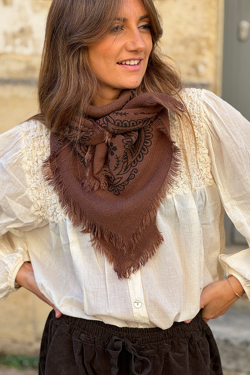 Chocolate Brown Paisley Fringe Scarf Horizons Lointains