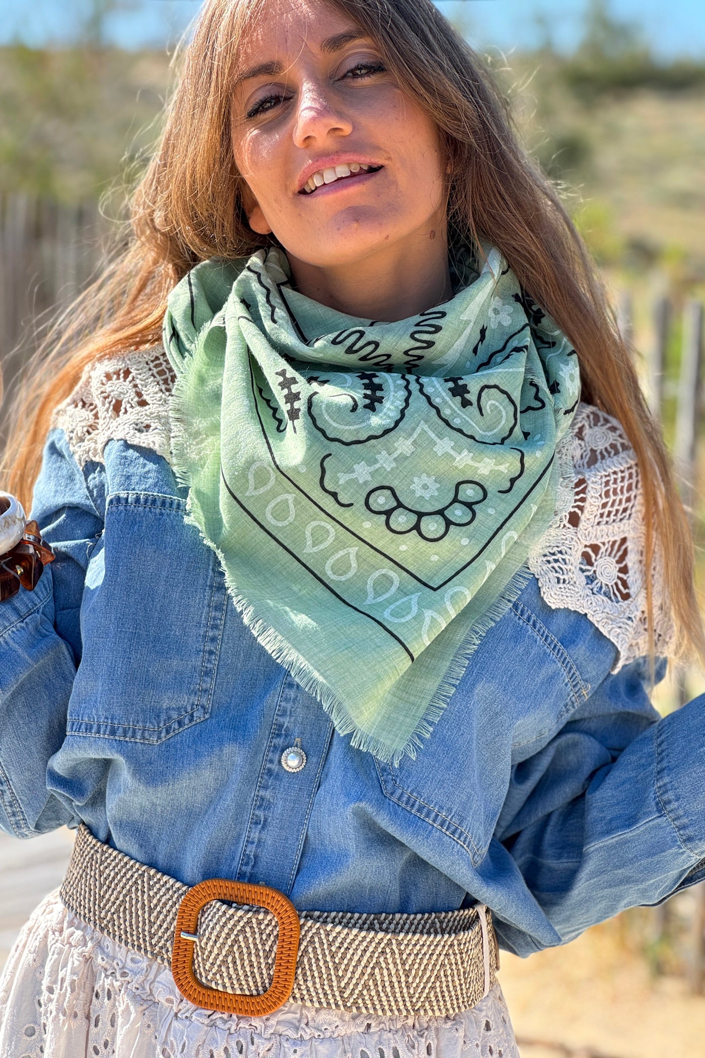 Écharpe foulard kaki imprimé Bandana tout doux