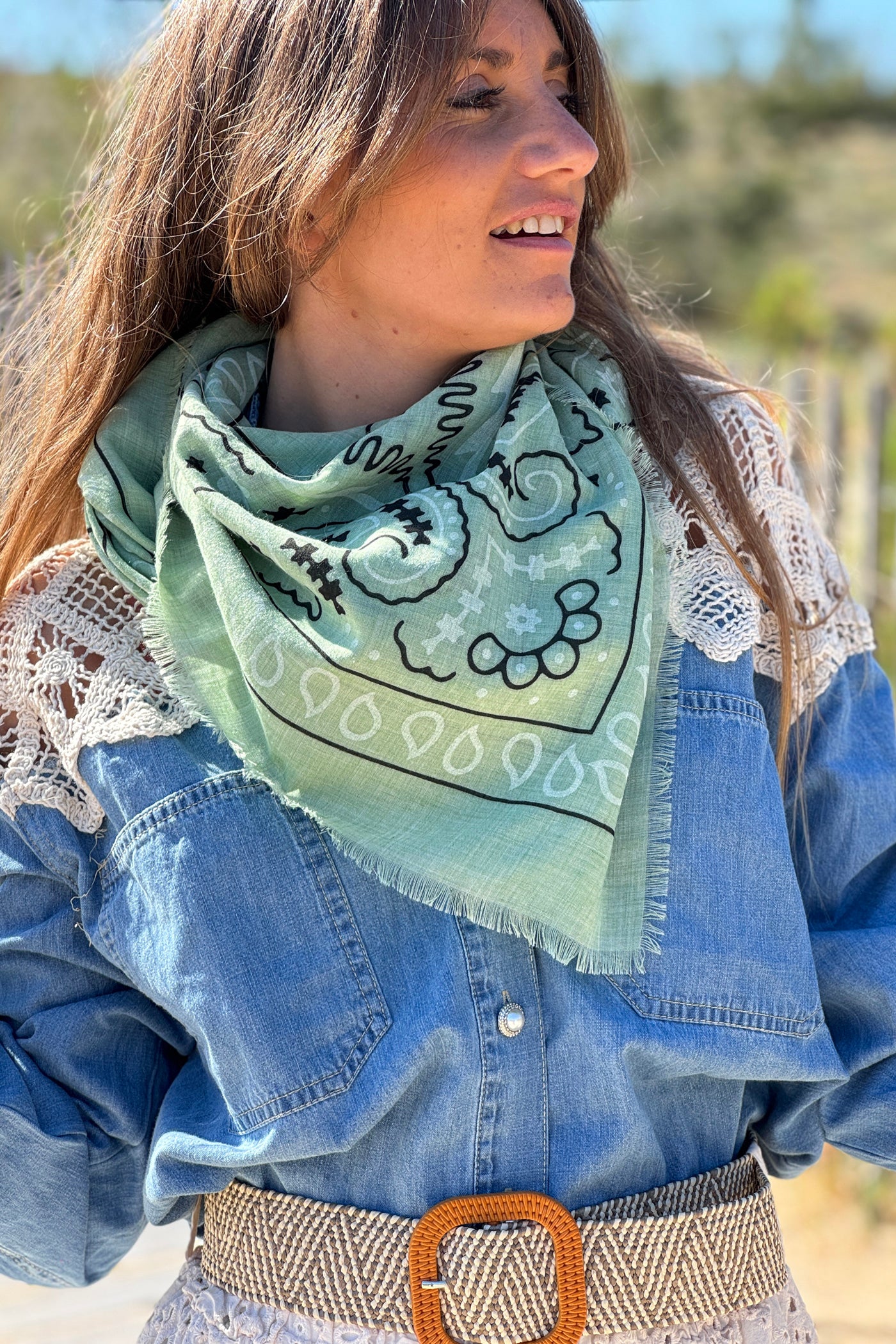Écharpe foulard kaki imprimé Bandana tout doux