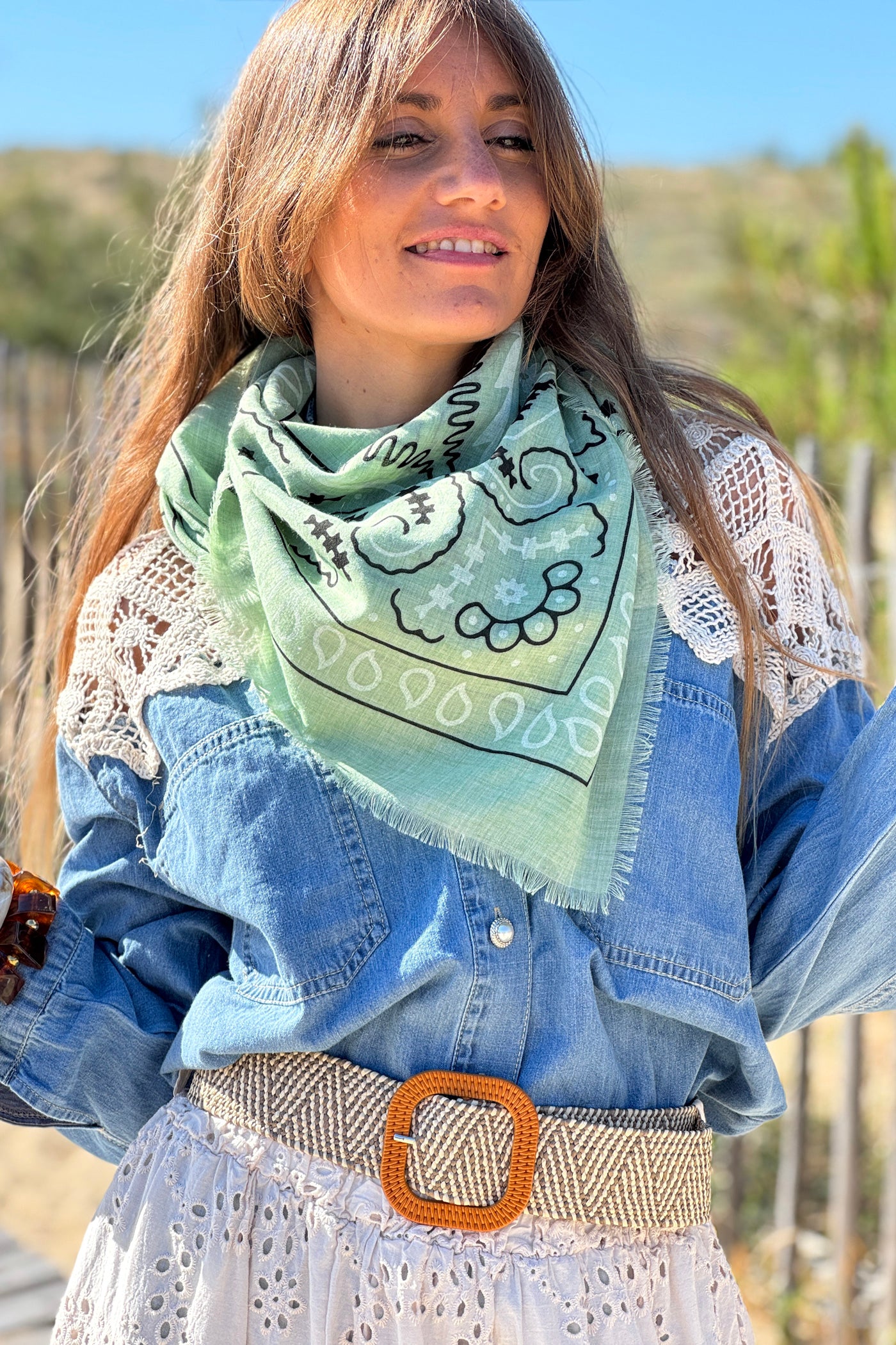 Écharpe foulard kaki imprimé Bandana tout doux