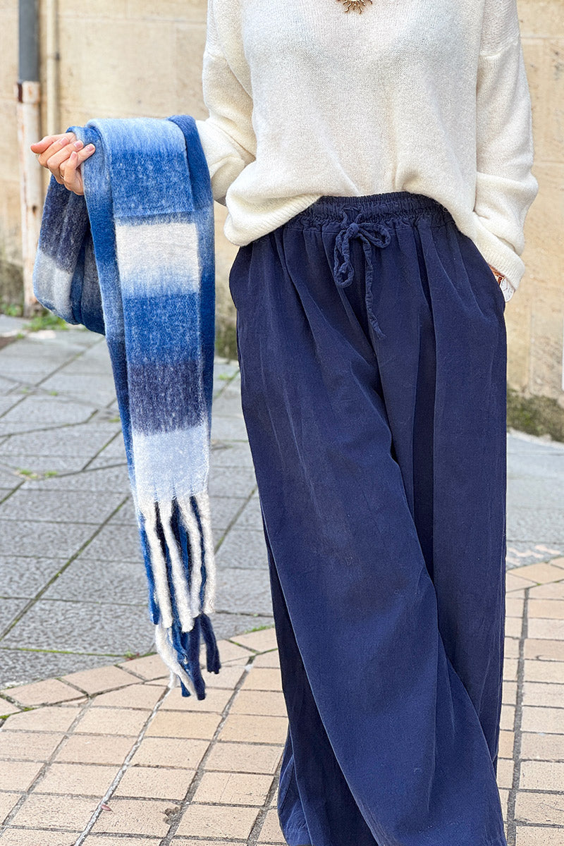 Blue Colorblock Fringe Scarf