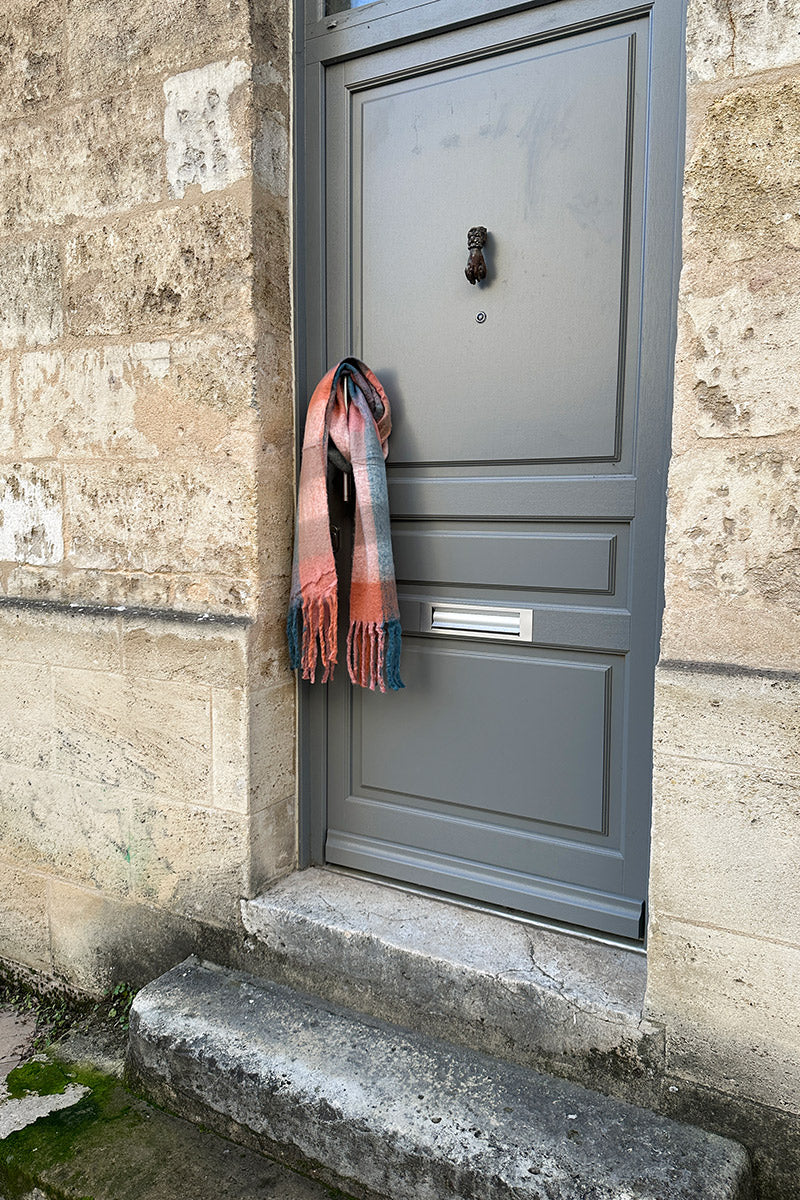 Peach Colorblock Fringe Scarf