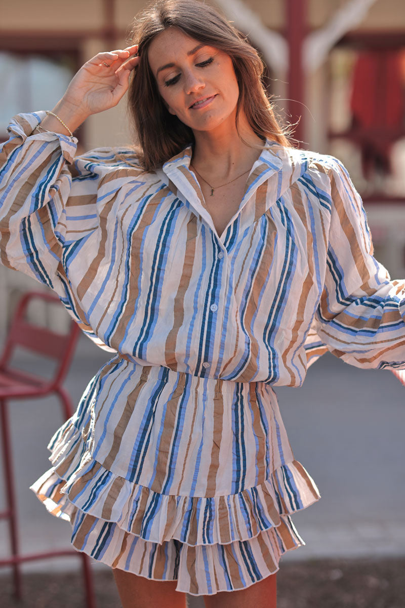 Blue and Brown Striped Ruffled Play Set
