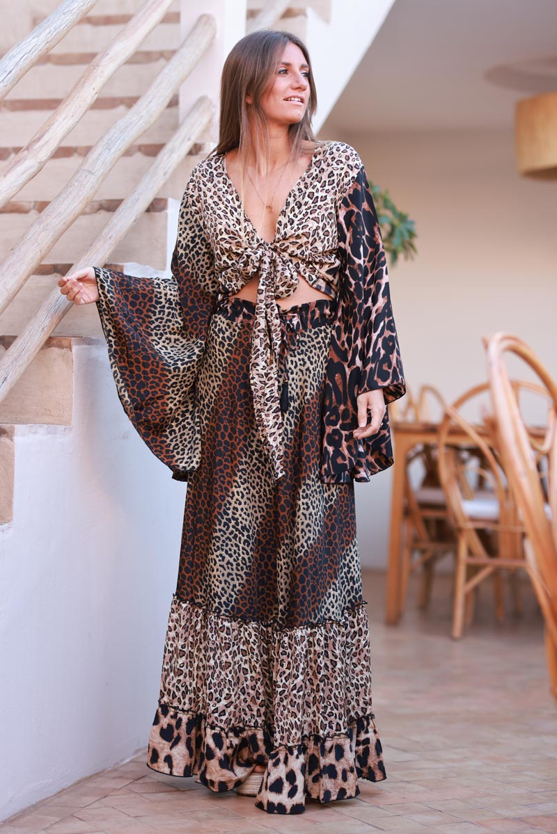 Leopard Luxe Viscose Flamenco Blouse and Skirt Set